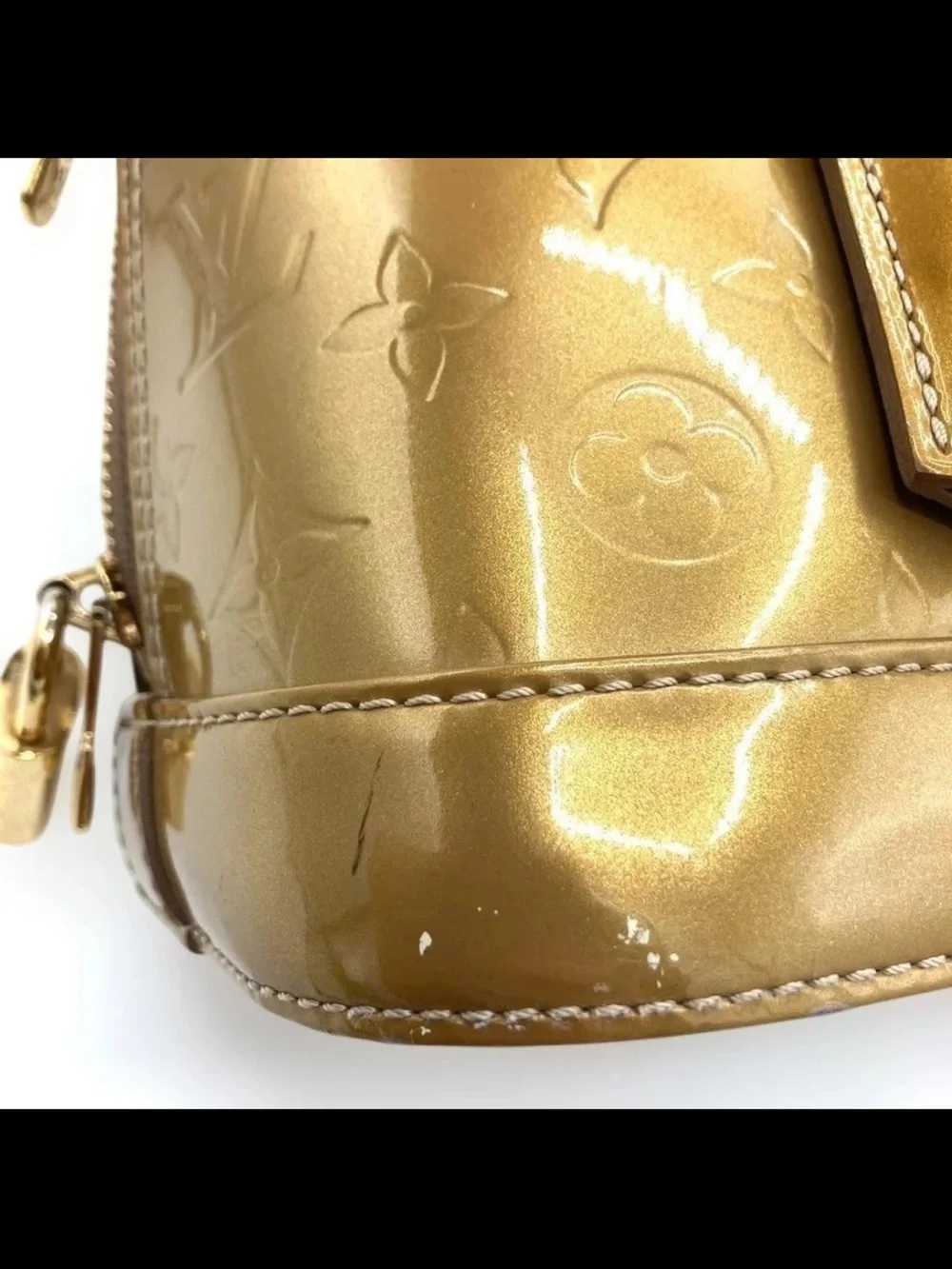 Louis Vuitton Vernis Alma PM Leather Satchel in Mustard